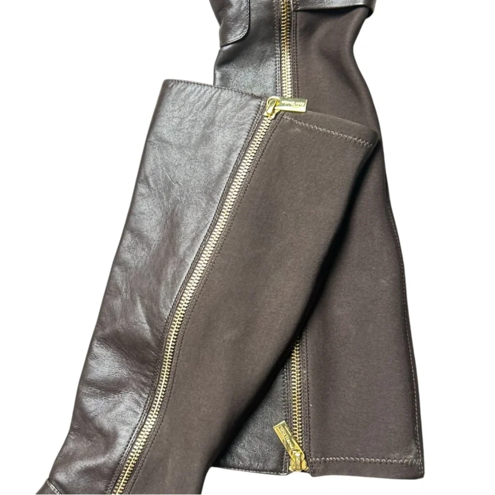 NEW MICHAEL KORS HAMILTON Leather/Stretch Brown Leather Riding Boots Size 5.5M